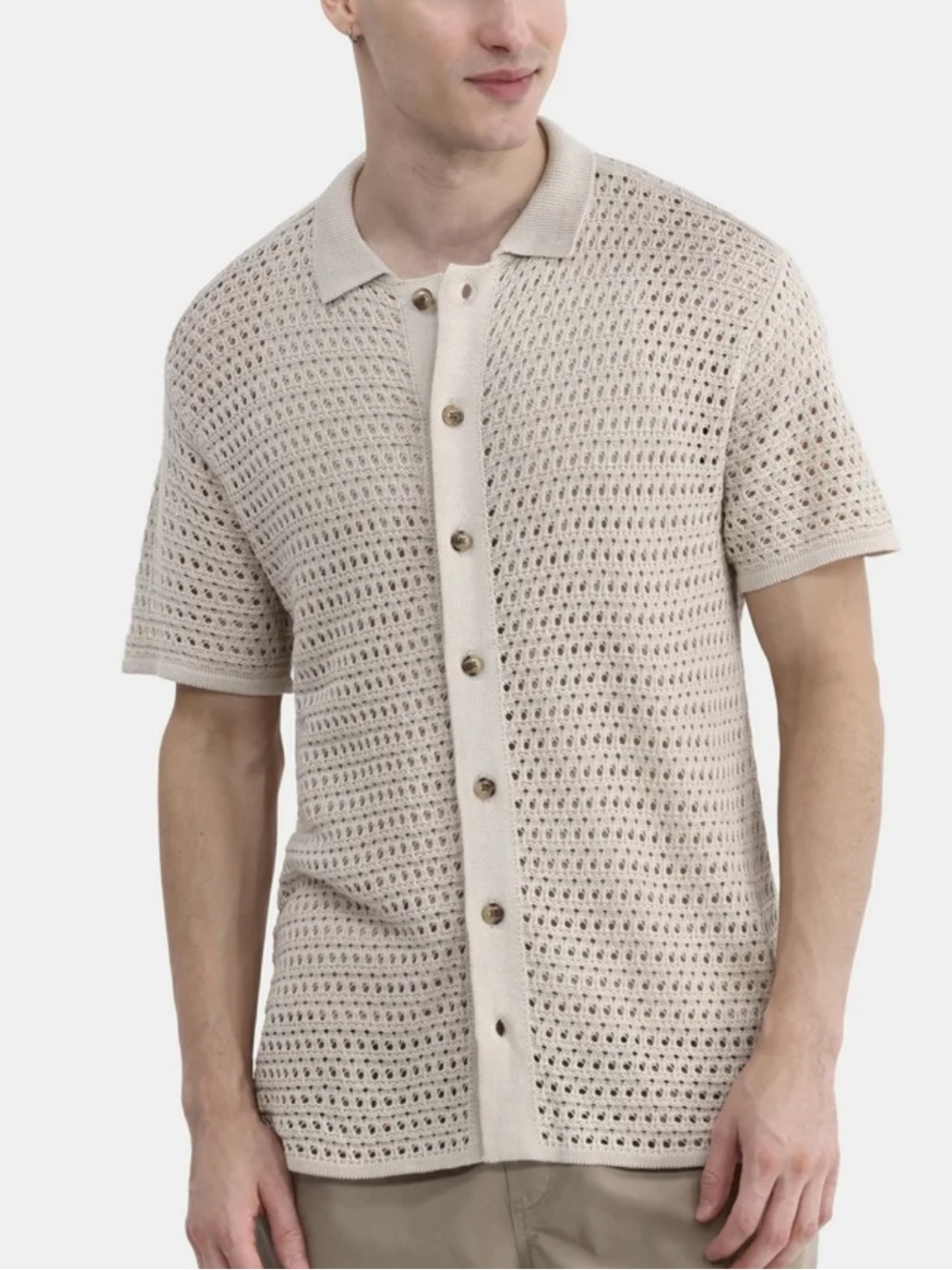 No Boundaries Men's & Big Men's Sweater Knit Polo Mesh Button Front Short Sleeve